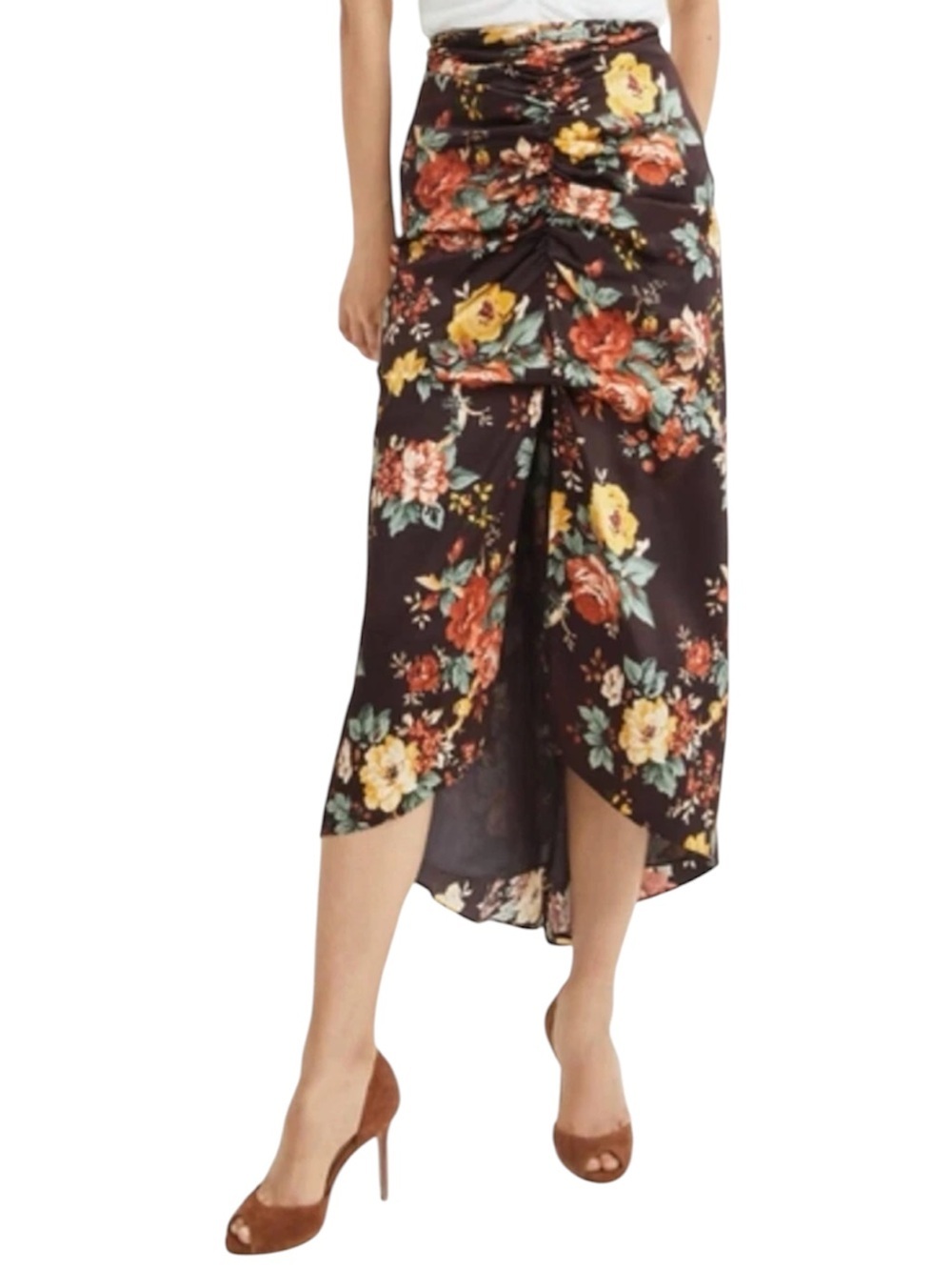 VERONICA BEARD Women’s Pixie Floral Ruched Silk Midi Skirt